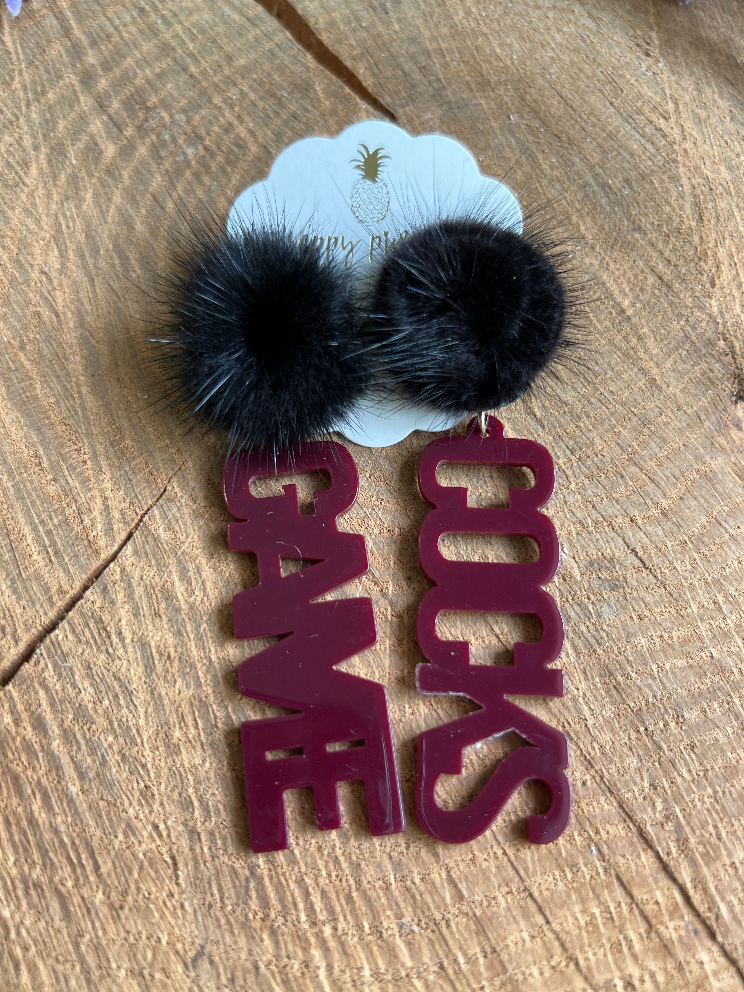 Fur Pom Pom Letter Earrings