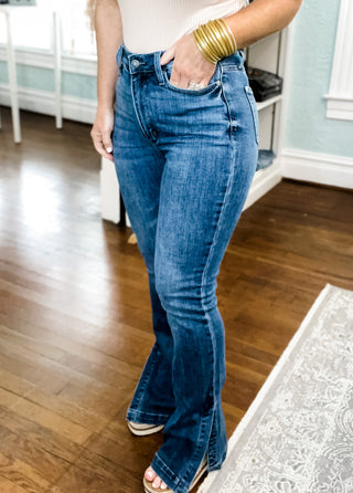 Judy Blue Control Top with SS Hemmed Slit Bootcut Jeans