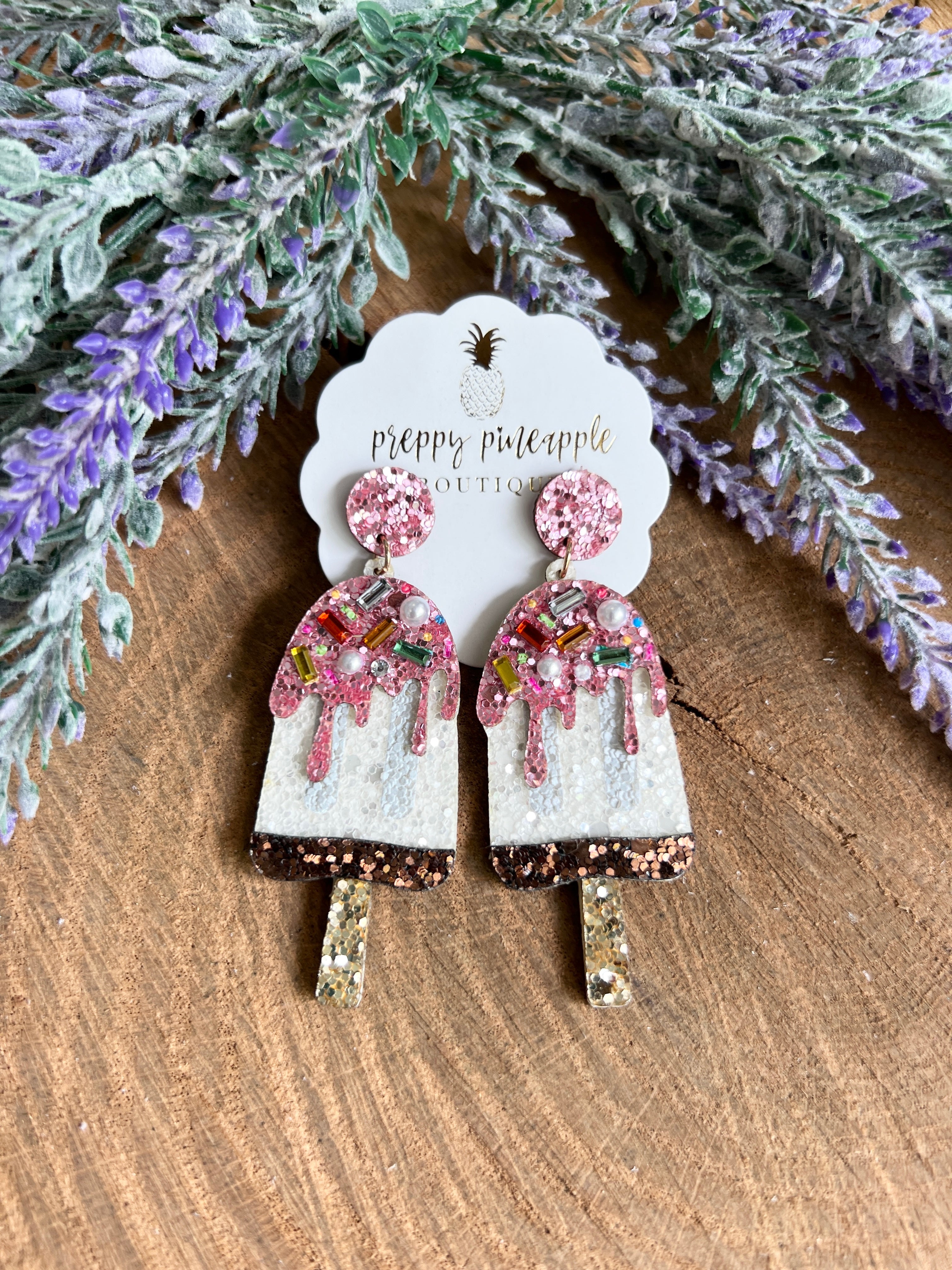 Glitter Ice Cream Leather Earrings