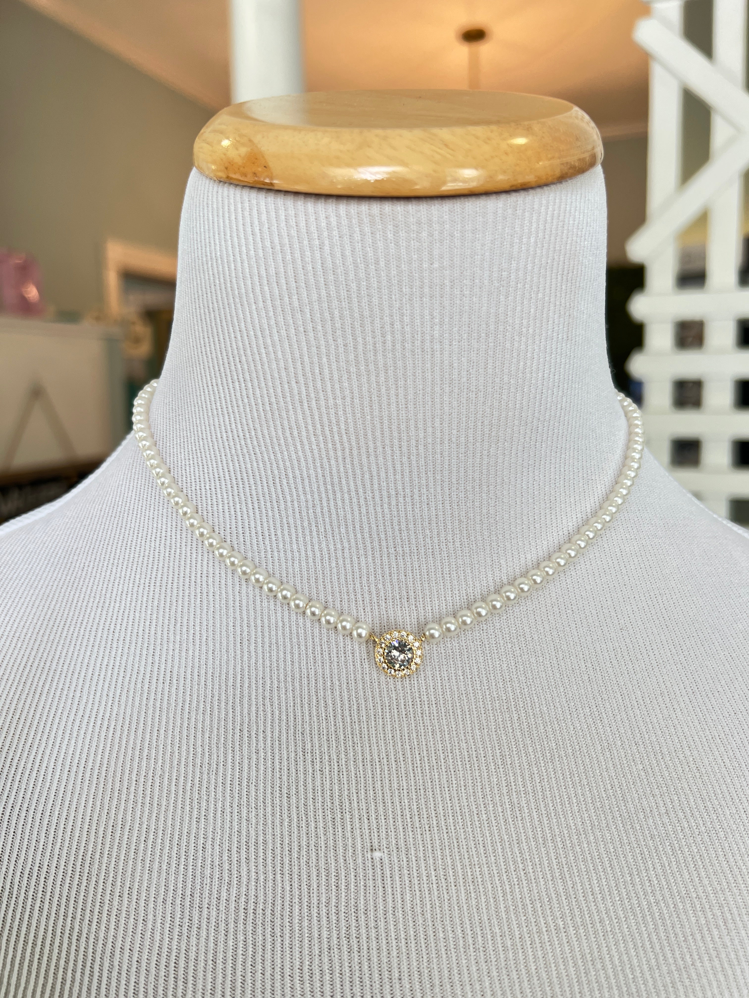 CZ Round & Pearl Beads Necklace