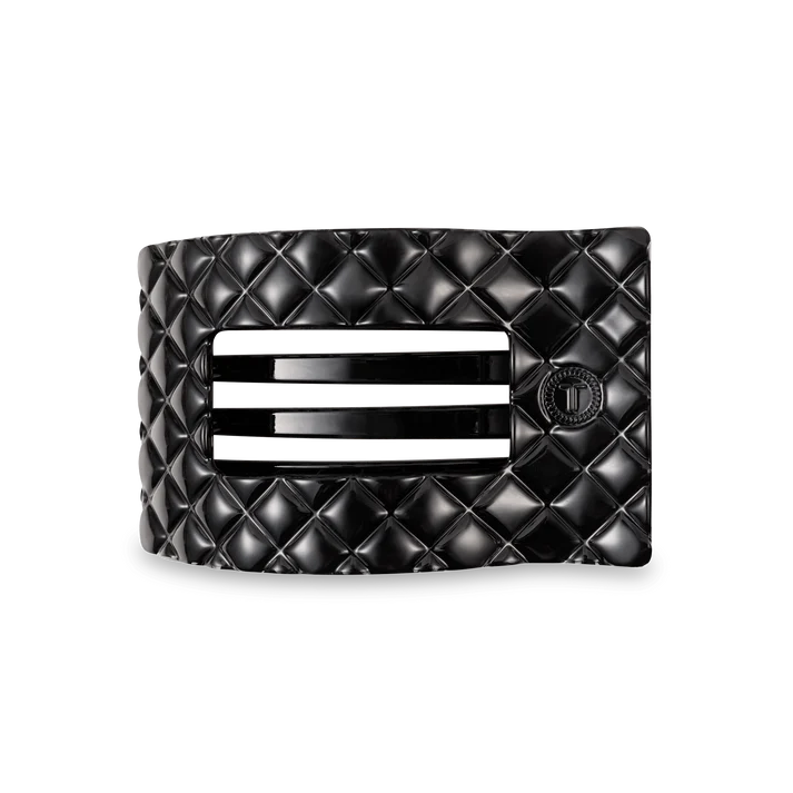 Quilted Medium Flat Rectangle Hair Clip- Jet Black