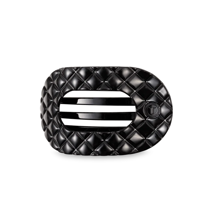 Quilted Medium Flat Round Hair Clip- Jet Black