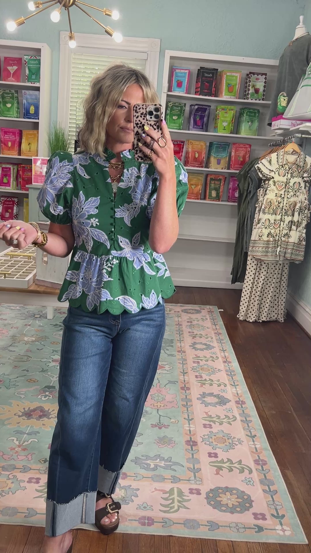 Instant Compliments Floral Eyelet Top - Hunter Green
