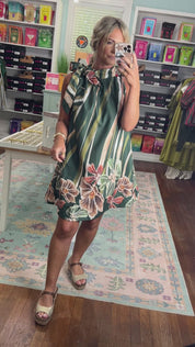 Vintage Harvest Floral Midi Dress - Olive
