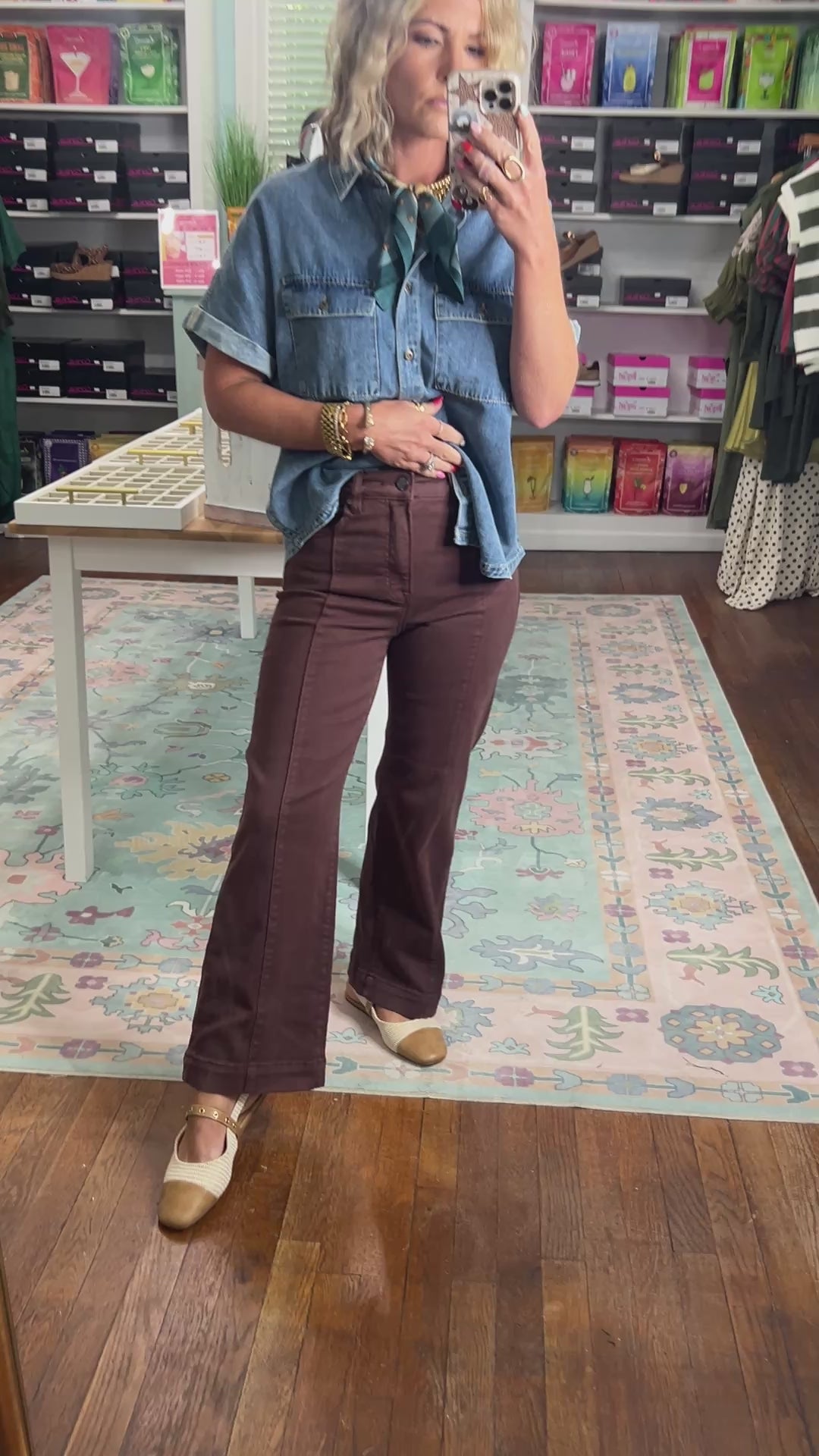 Risen| Tummy Control High Rise Crop Wide Pants - Choco Brown