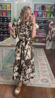 Fall in Bloom Floral Dress - Brown