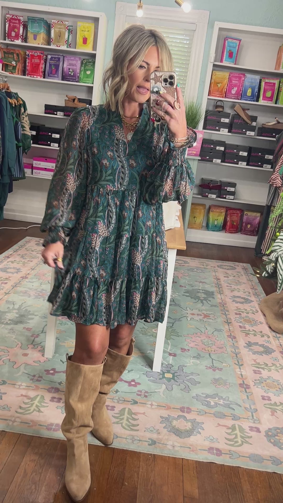 Consider it a Compliment Boho Floral Tiered Dress - Teal Multi