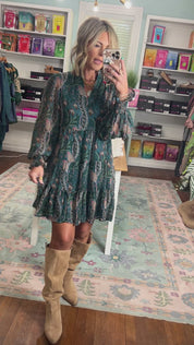 Consider it a Compliment Boho Floral Tiered Dress - Teal Multi
