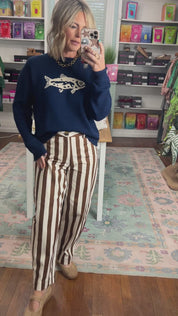 Striped to Perfection Barrel Pants - Camel