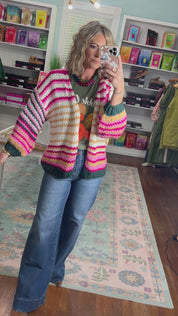 Worth Noting Striped Cardigan - Pink Multi