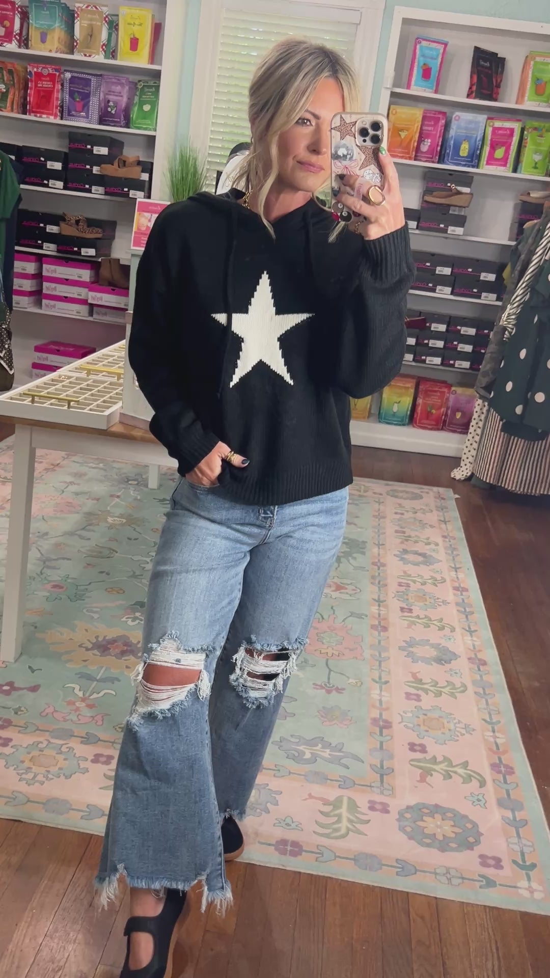 Midnight Star Hooded Sweater - Black
