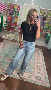 Risen | High Rise Crop Boyfriend Cuffed Jeans