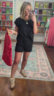 Always Easy Going Cap Sleeve Shorts Set -  Black