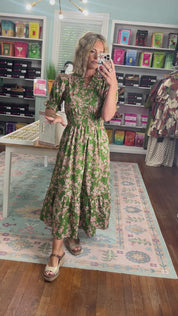 Calm and Centered Floral Midi Dress - Olive
