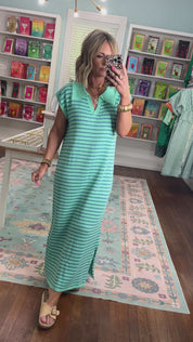 Striped Affair Sweater Midi Dress- Coral/Punch