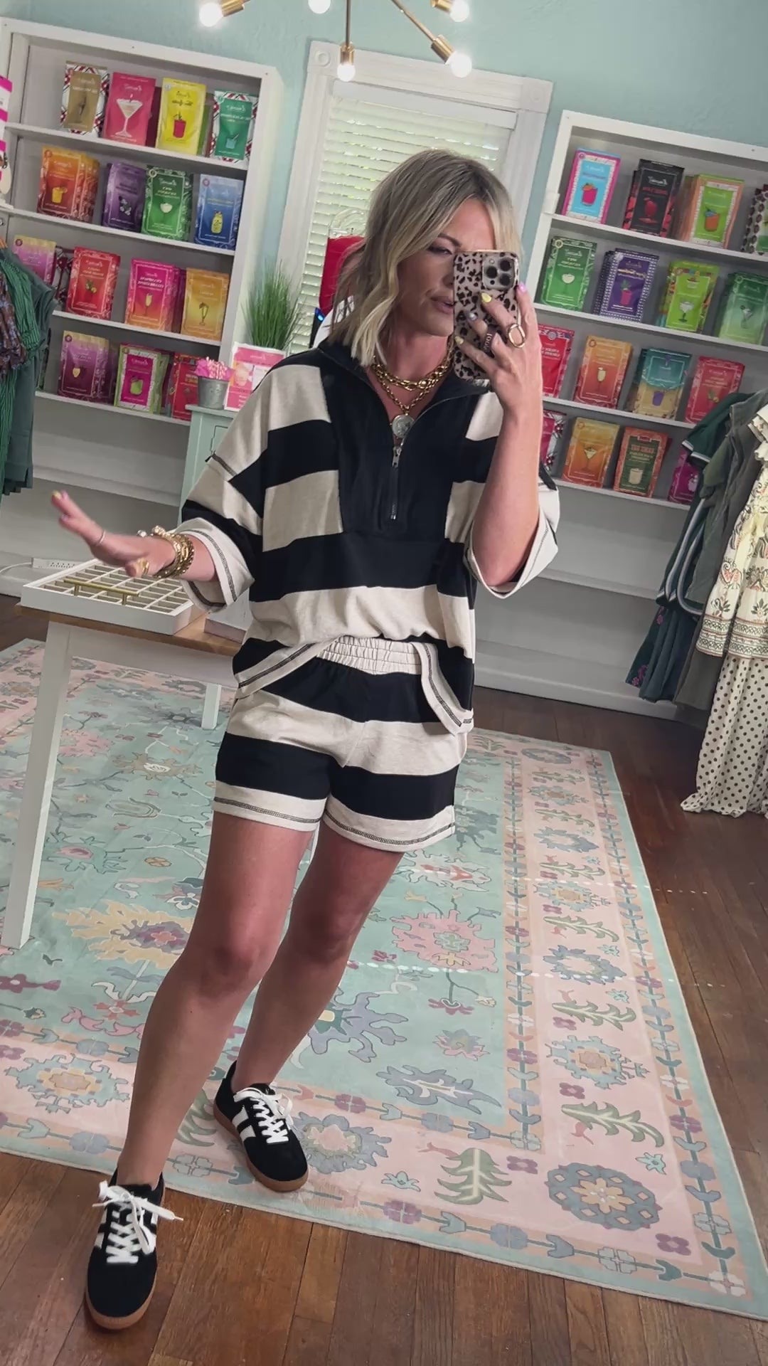 Whatever You Say Striped Shorts Set - Black