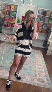 Whatever You Say Striped Shorts Set - Black