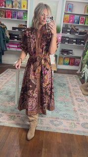 When Leaves Turn Floral Midi Dress - Terra Cotta