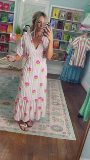 Playful Petals Floral Stripe Midi Dress