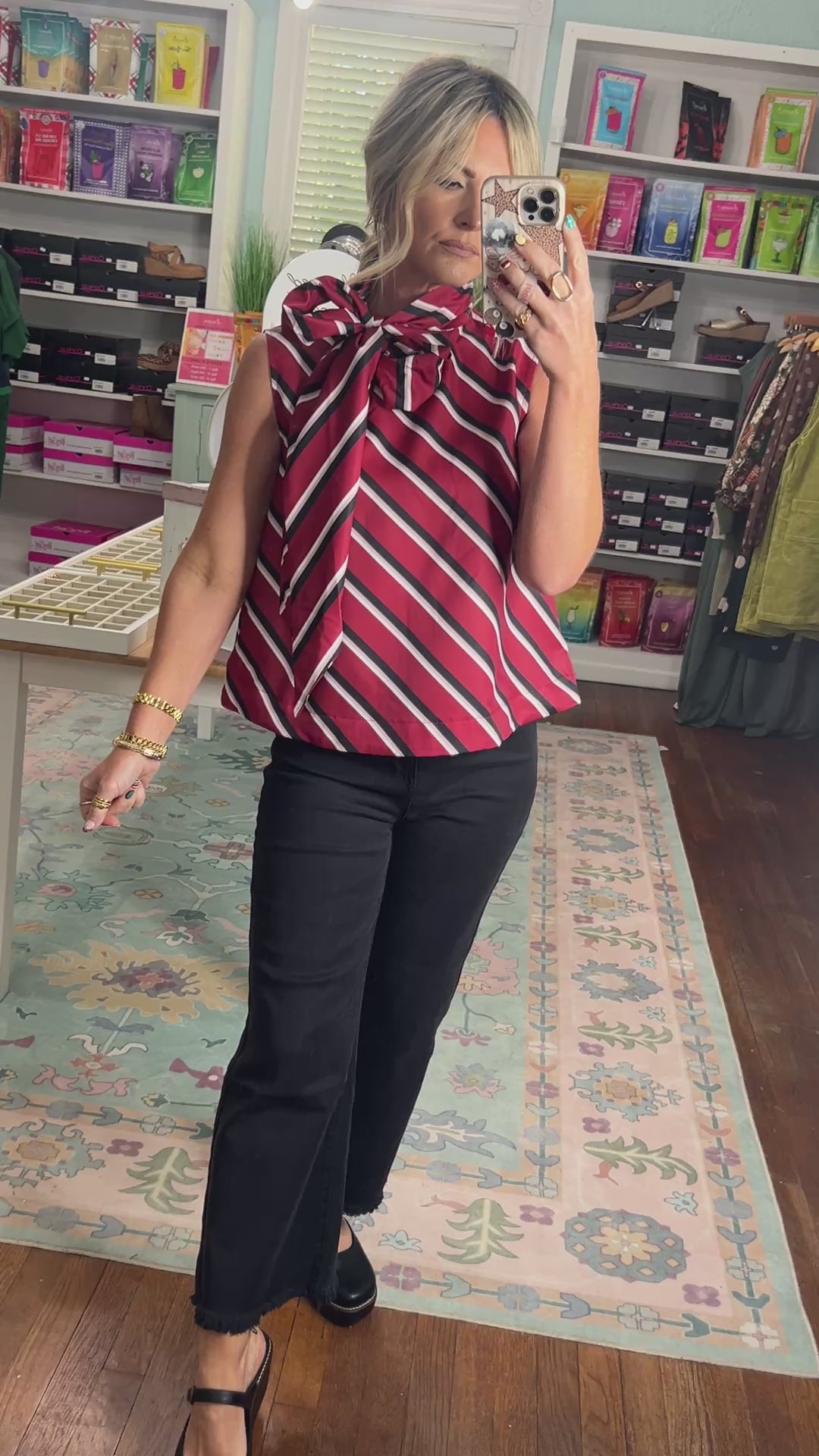 Polished Path Stripe Top - Burgundy