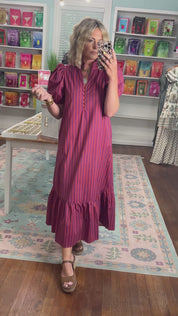 Never Giving Up Striped Midi Dress - Plum