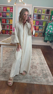 Just Say So Striped Midi Dress - Sand