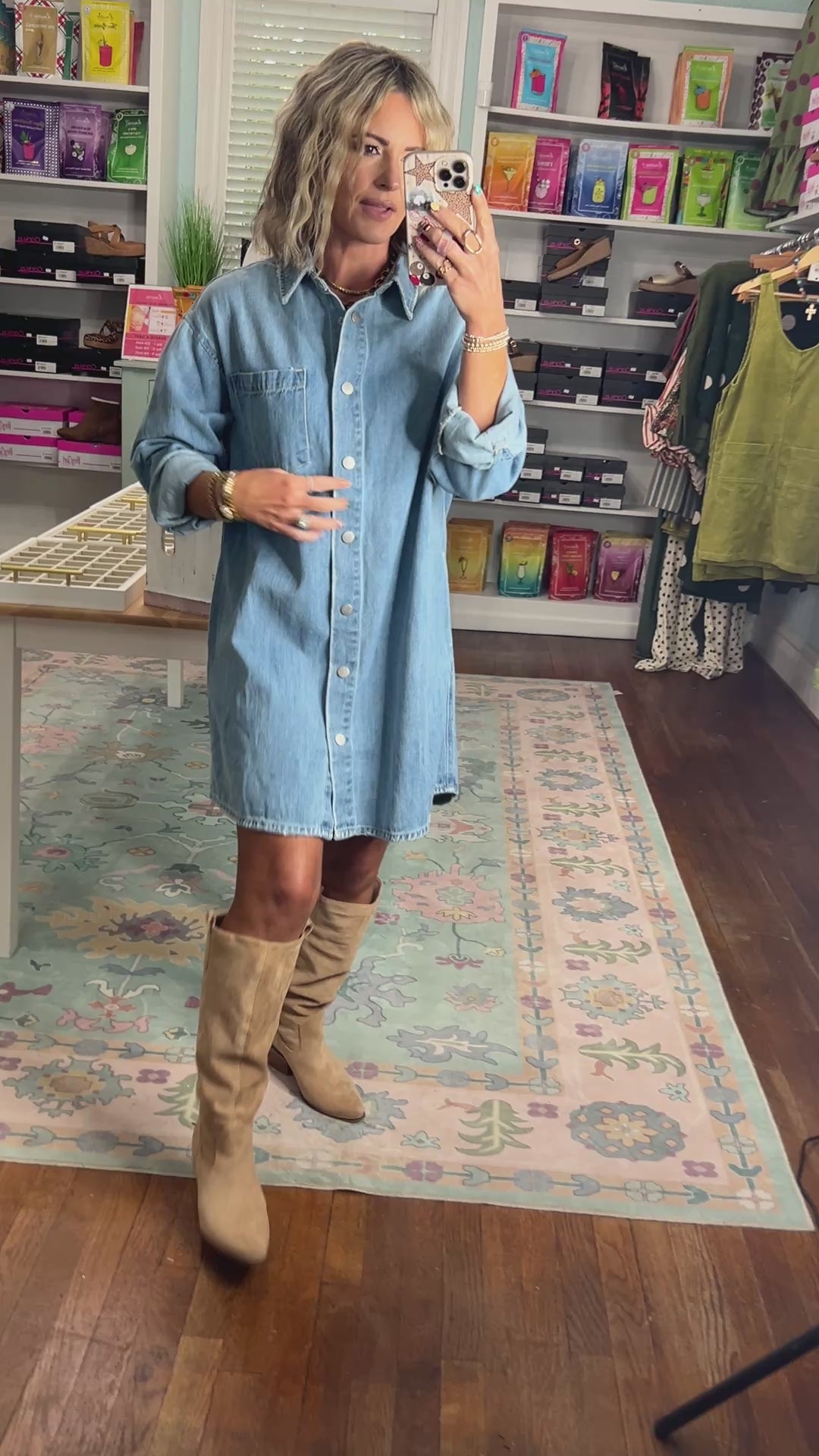Risen|Oversized Button Up Shirt Dress - Medium Wash