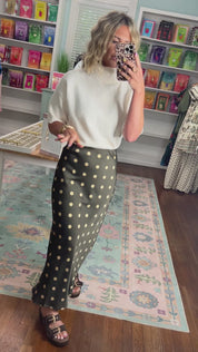 Timeless in Dots Midi Skirt - Olive