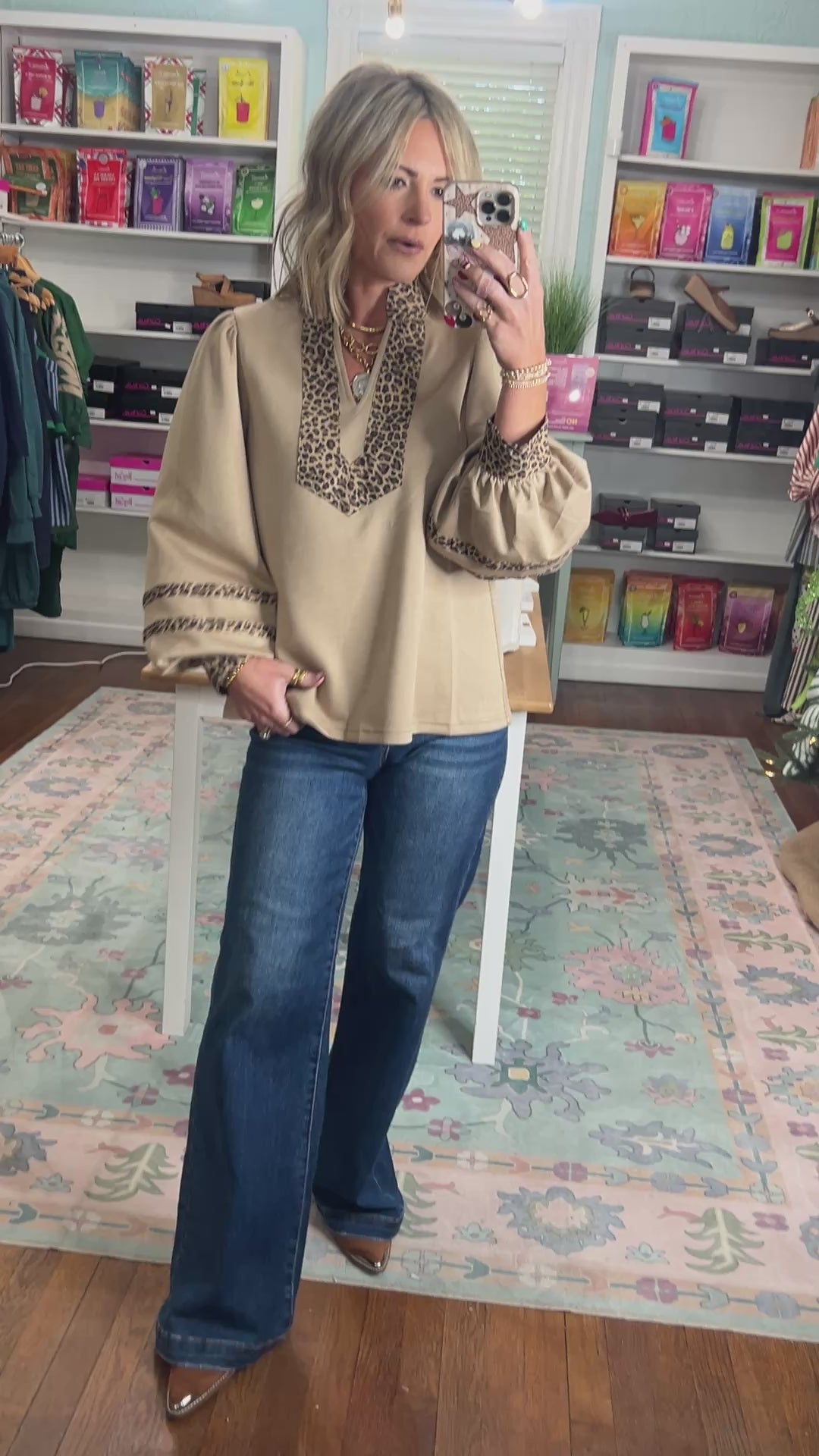 Reach Out Leopard Accent Solid Top - Beige