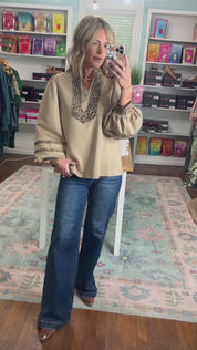 Reach Out Leopard Accent Solid Top - Beige