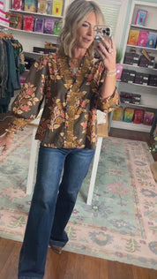 Golden Opportunity Floral Top - Mocha