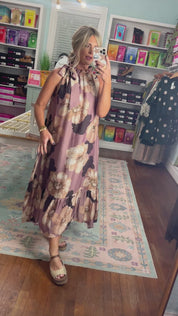 Blooming Boldly Sleeveless Midi Dress - Burgundy