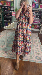 Bold Statement Tiered Midi Dress - Royal Mix