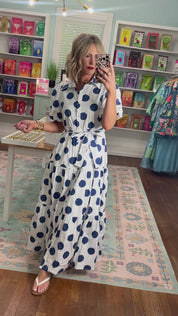 Spot on Style Puff Sleeve Maxi - Navy/Off White