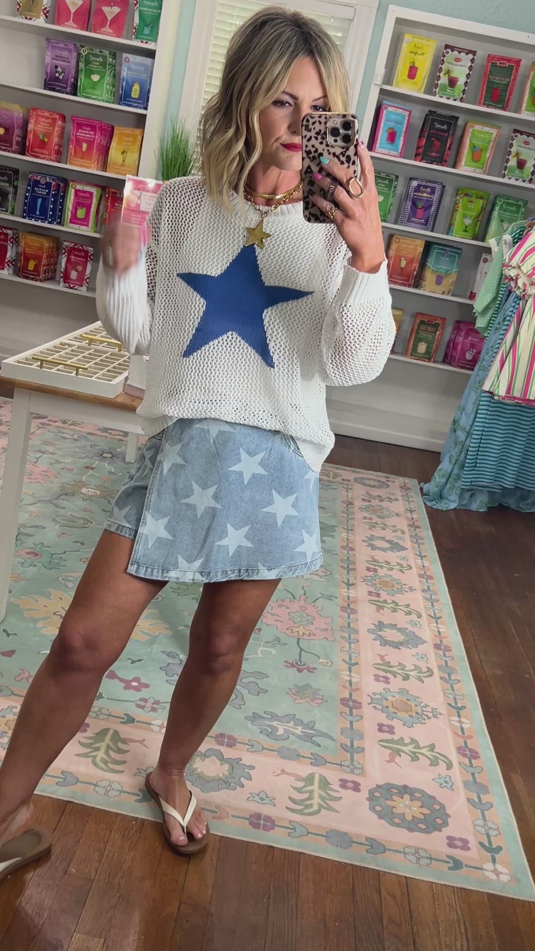 Firecracker Fade Star Printed Denim Wrap Skort