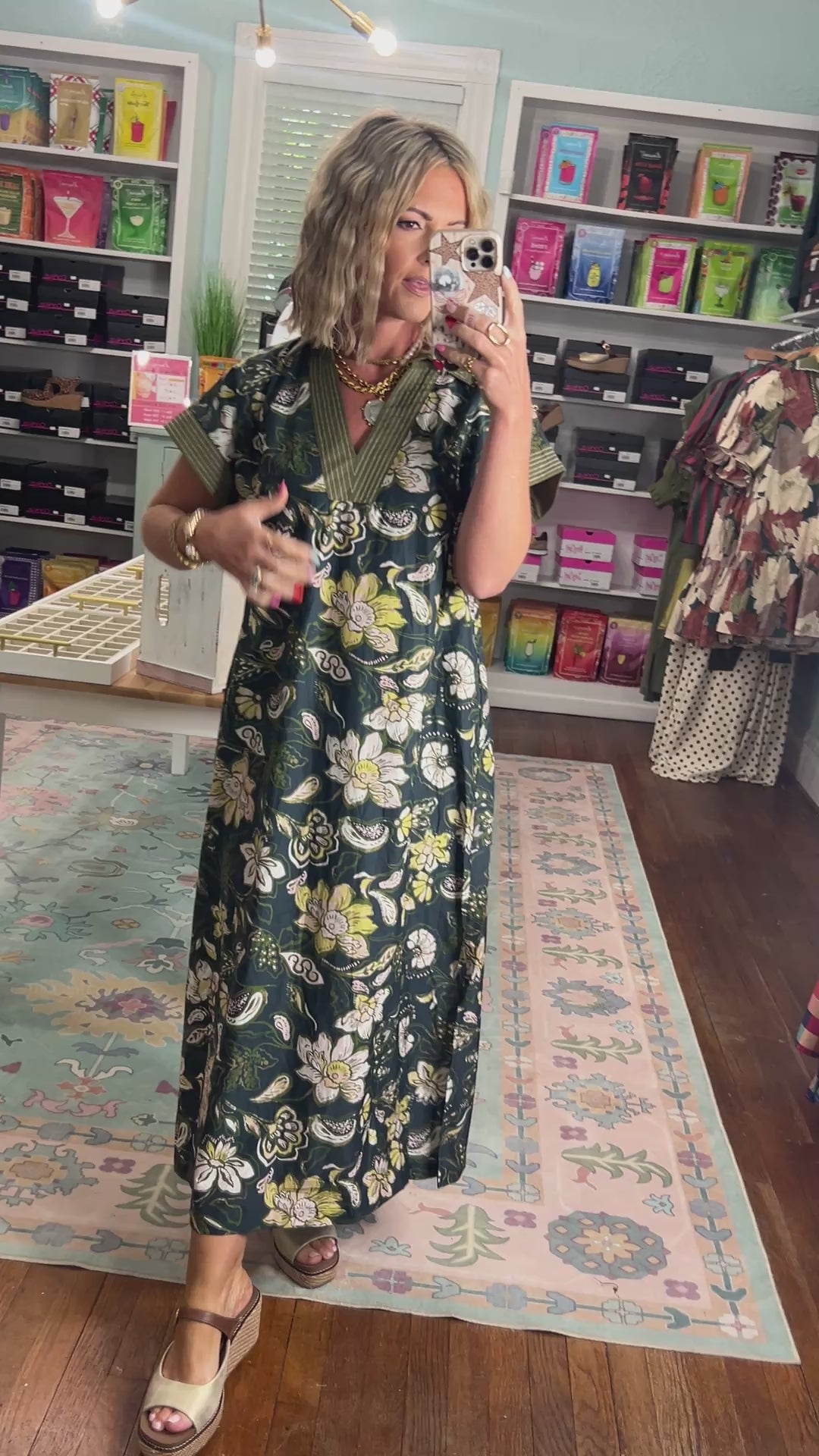 Think Pretty Floral Midi Dress - Teal Green