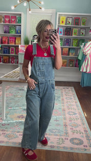 Just Ask Mineral Washed Barrel Leg Overalls