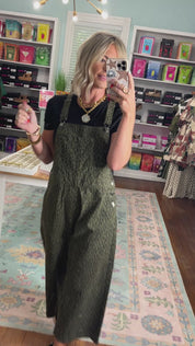 Roar In Style Twill Overalls - Olive Grey