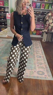 Dot to Dot Wide Leg Pants - Brown/Ivory