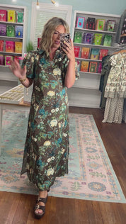 Autumn Muse Floral Midi Dress -Brown