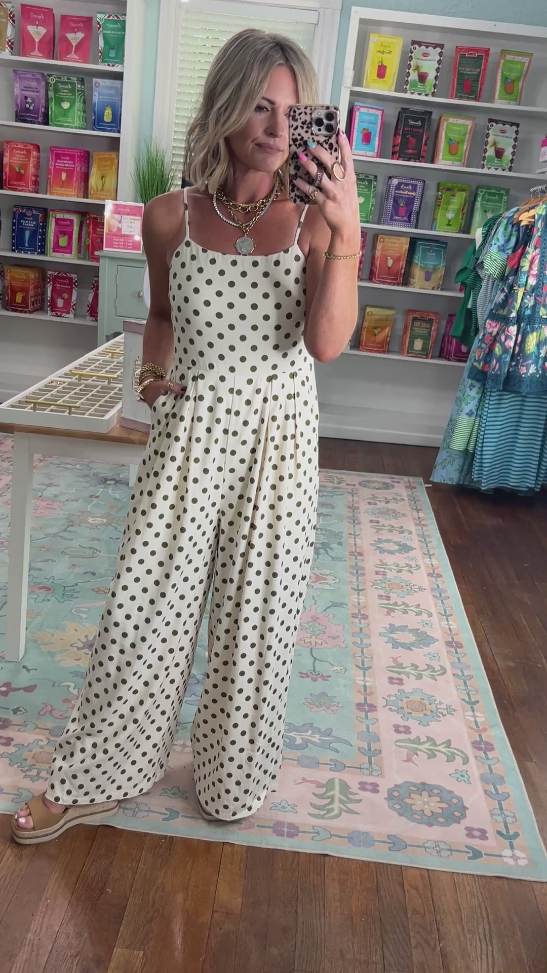Timeless Polka Dot  Wide-Leg Jumpsuit - Cream/Moss