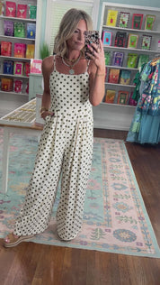 Timeless Polka Dot  Wide-Leg Jumpsuit - Cream/Moss