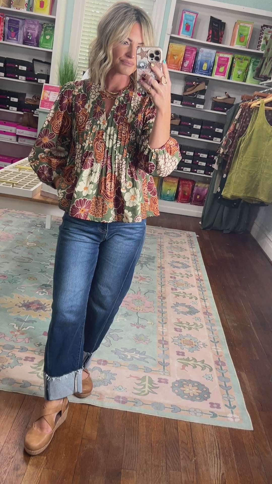 Autumn Garden Floral Top - Olive