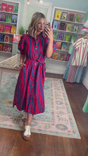 Round of Applause Striped Midi Dress