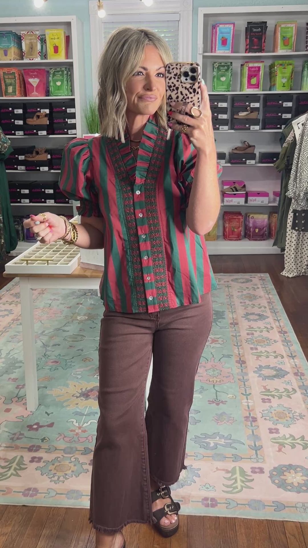 All You Have To Do Stripe Top - H Green/Rust