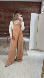 Fashion Diary Wide Leg Overalls - Oatmeal