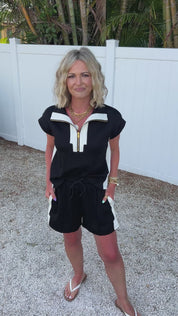Can't Talk Casual Top and Shorts Set - Black