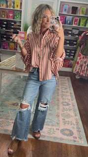 Striped and Styled Button Down Top - Camel