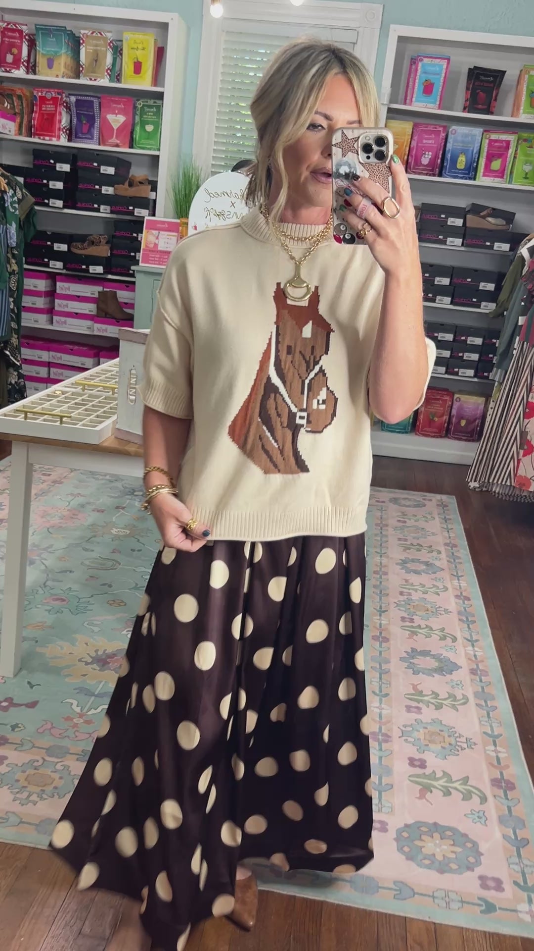 Mane Attraction Horse Sweater Top - Beige