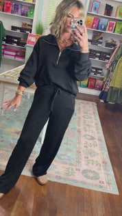 Good Sport Half-Zip Collar Raglan Pullover- Black
